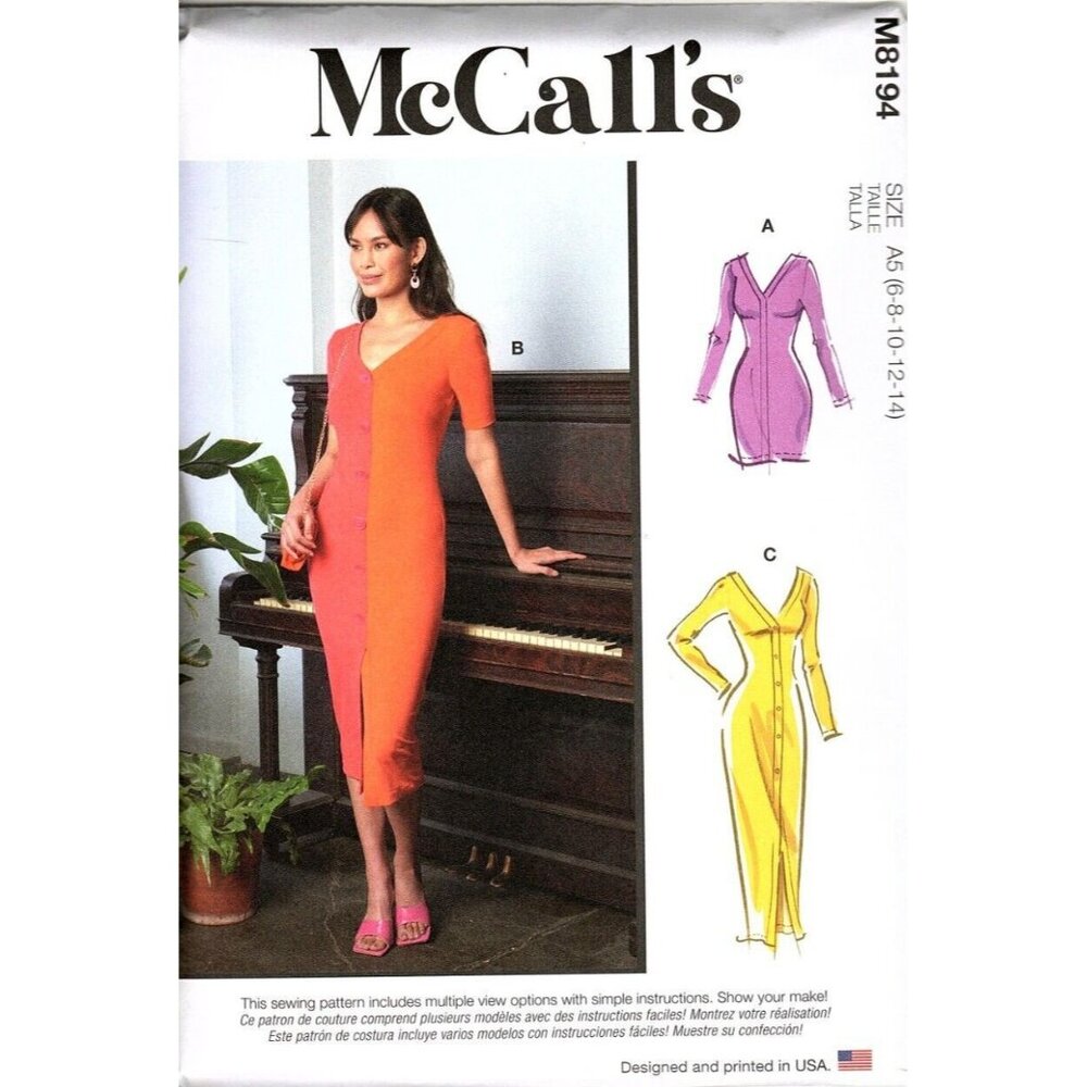 McCall's M8194 Misses 6 to 14 Knit Bodycon Dress Uncut Sewing Pattern